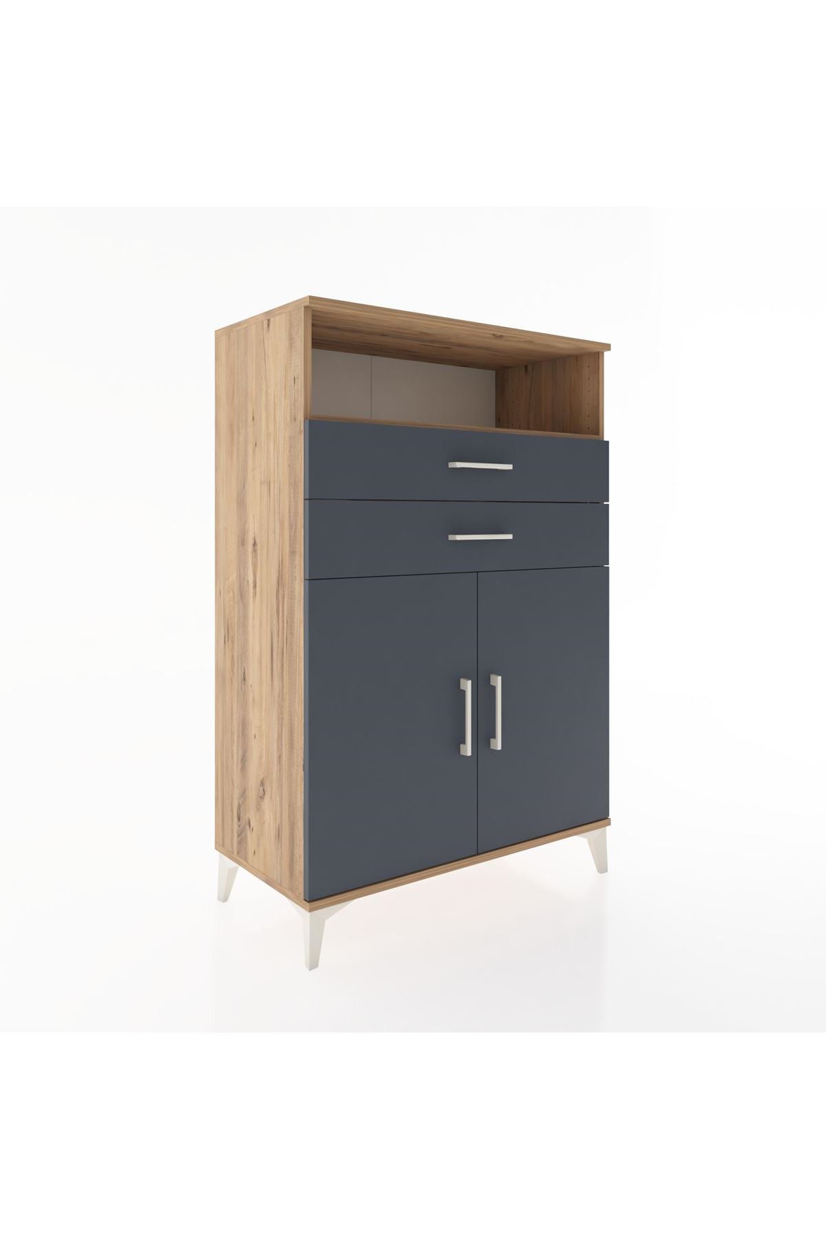 Hyperion Dolap 2 Raflı 2 Çekmeceli 2 Kapaklı 88x44x134 Çam-Antrasit