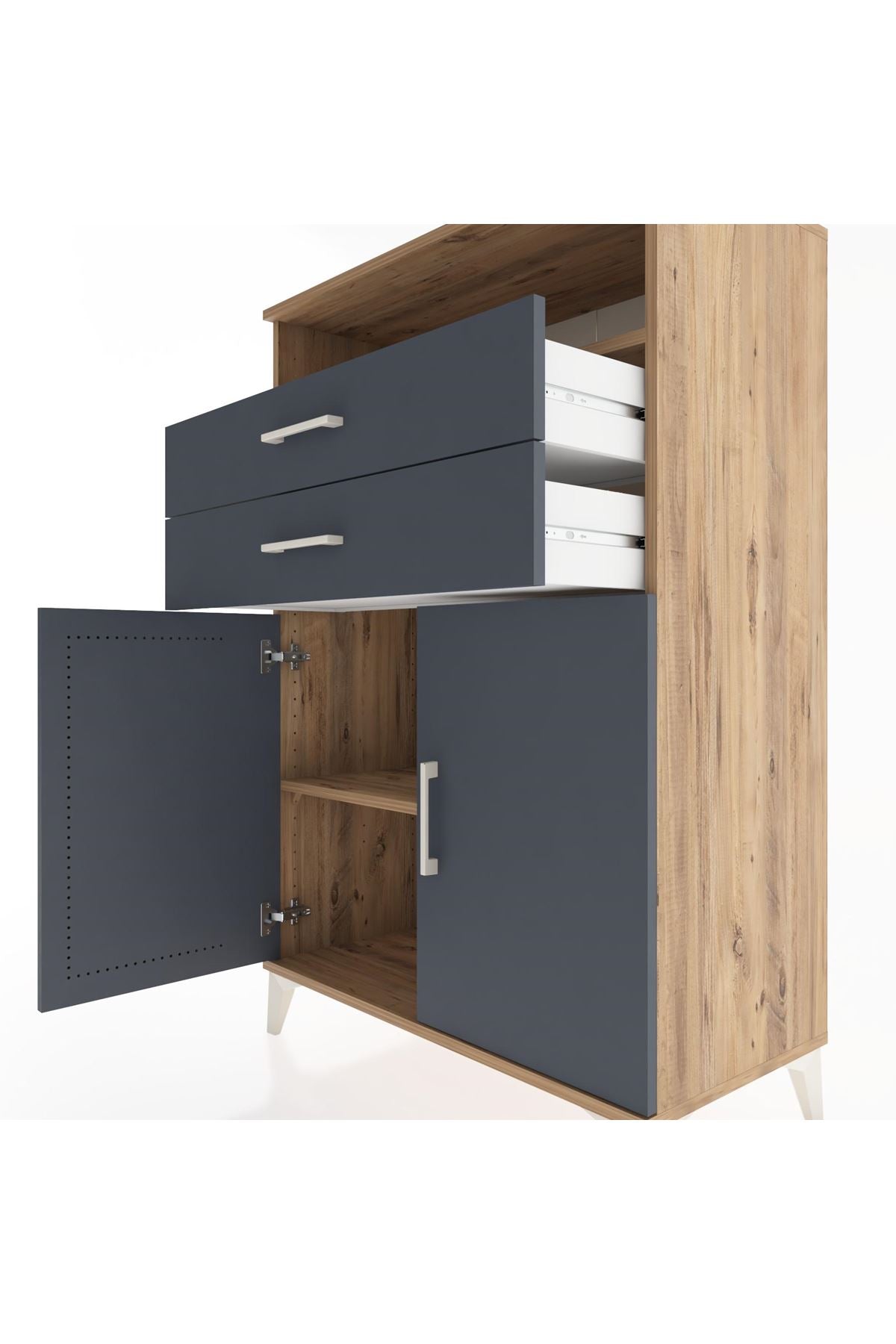 Hyperion Dolap 2 Raflı 2 Çekmeceli 2 Kapaklı 88x44x134 Çam-Antrasit