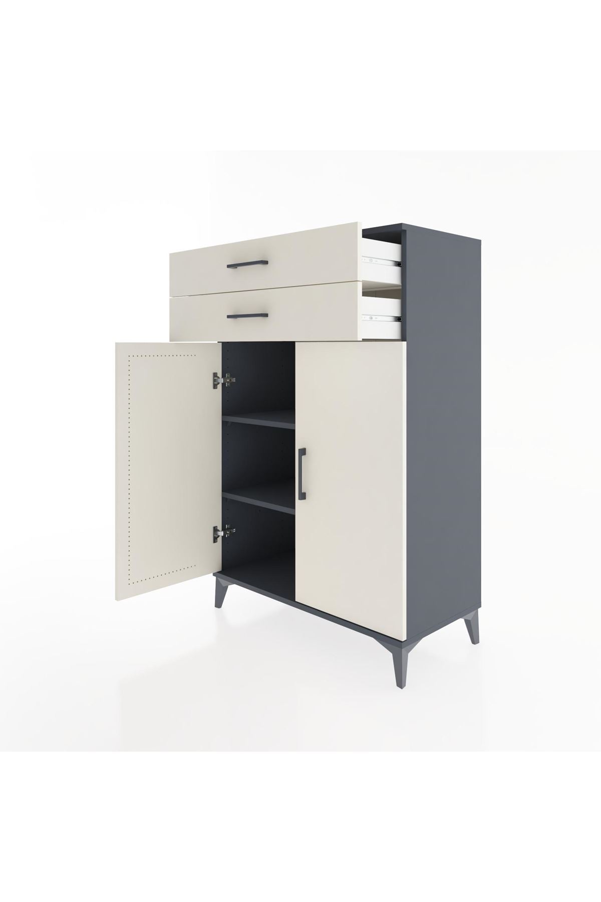 Hyperion Dolap 2 Raflı 2 Çekmeceli 2 Kapaklı 88x44x134 Antrasit-Aytaşı