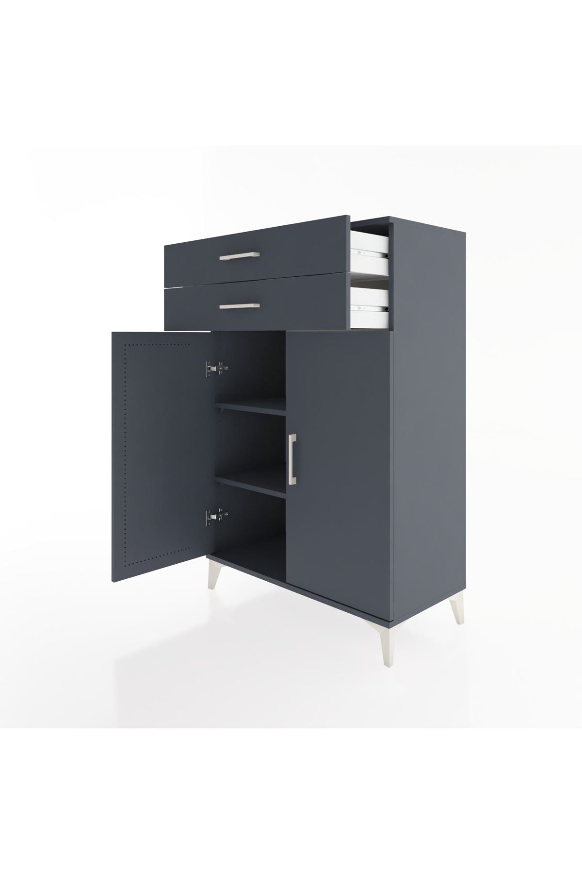 Hyperion Dolap 2 Raflı 2 Çekmeceli 2 Kapaklı 88x44x134 Antrasit-Antrasit