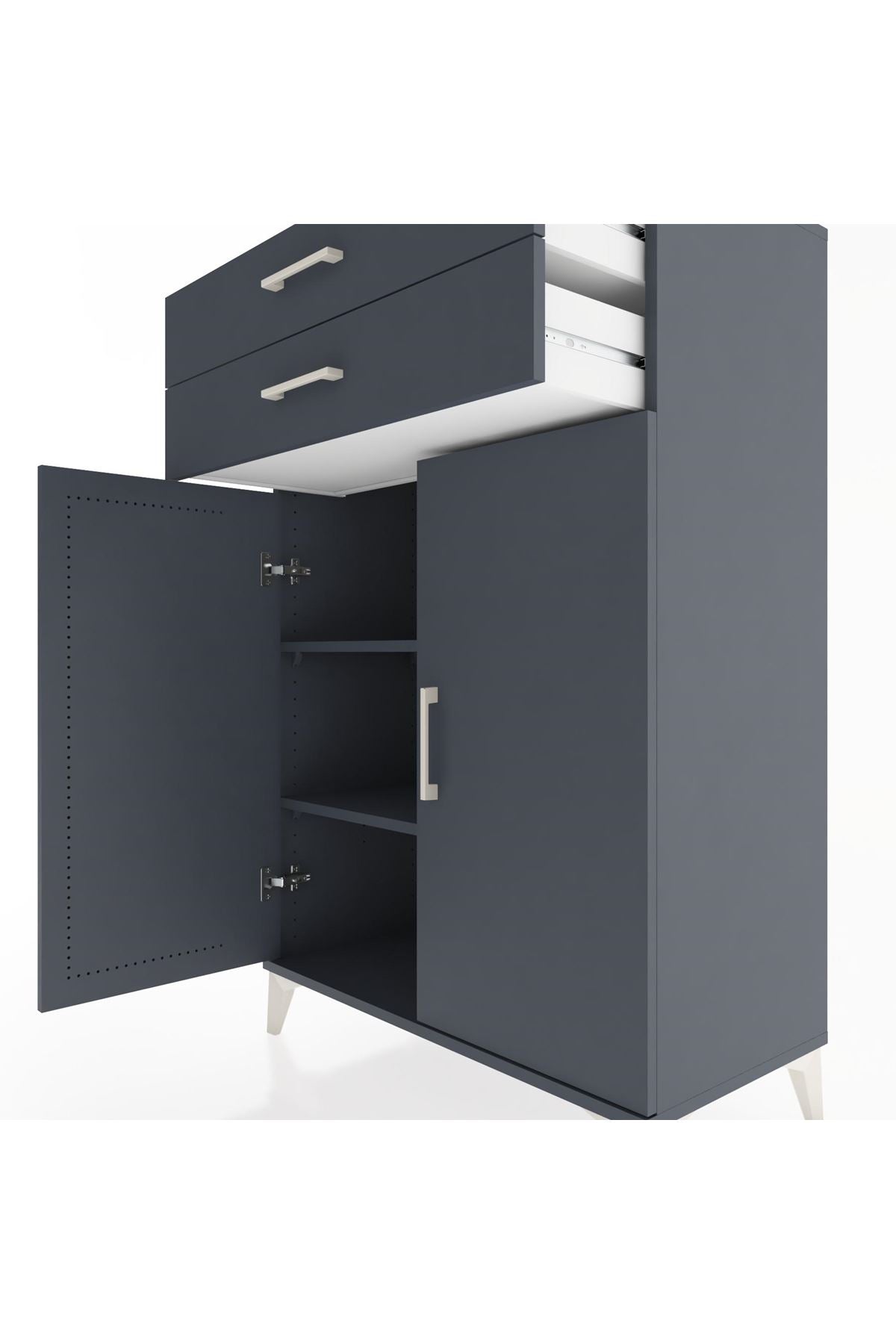 Hyperion Dolap 2 Raflı 2 Çekmeceli 2 Kapaklı 88x44x134 Antrasit-Antrasit