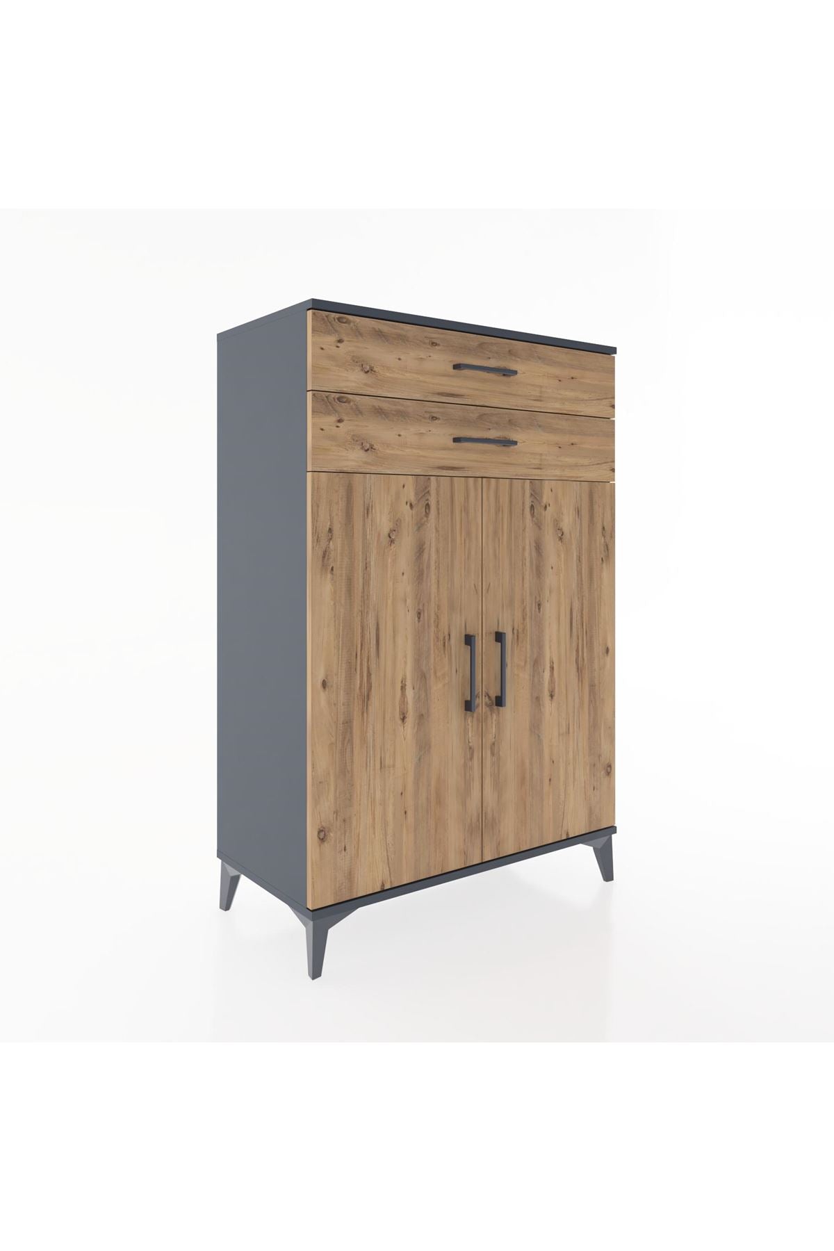 Hyperion Dolap 2 Raflı 2 Çekmeceli 2 Kapaklı 88x44x134 Antrasit-Çam