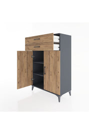 Hyperion Dolap 2 Raflı 2 Çekmeceli 2 Kapaklı 88x44x134 Antrasit-Çam