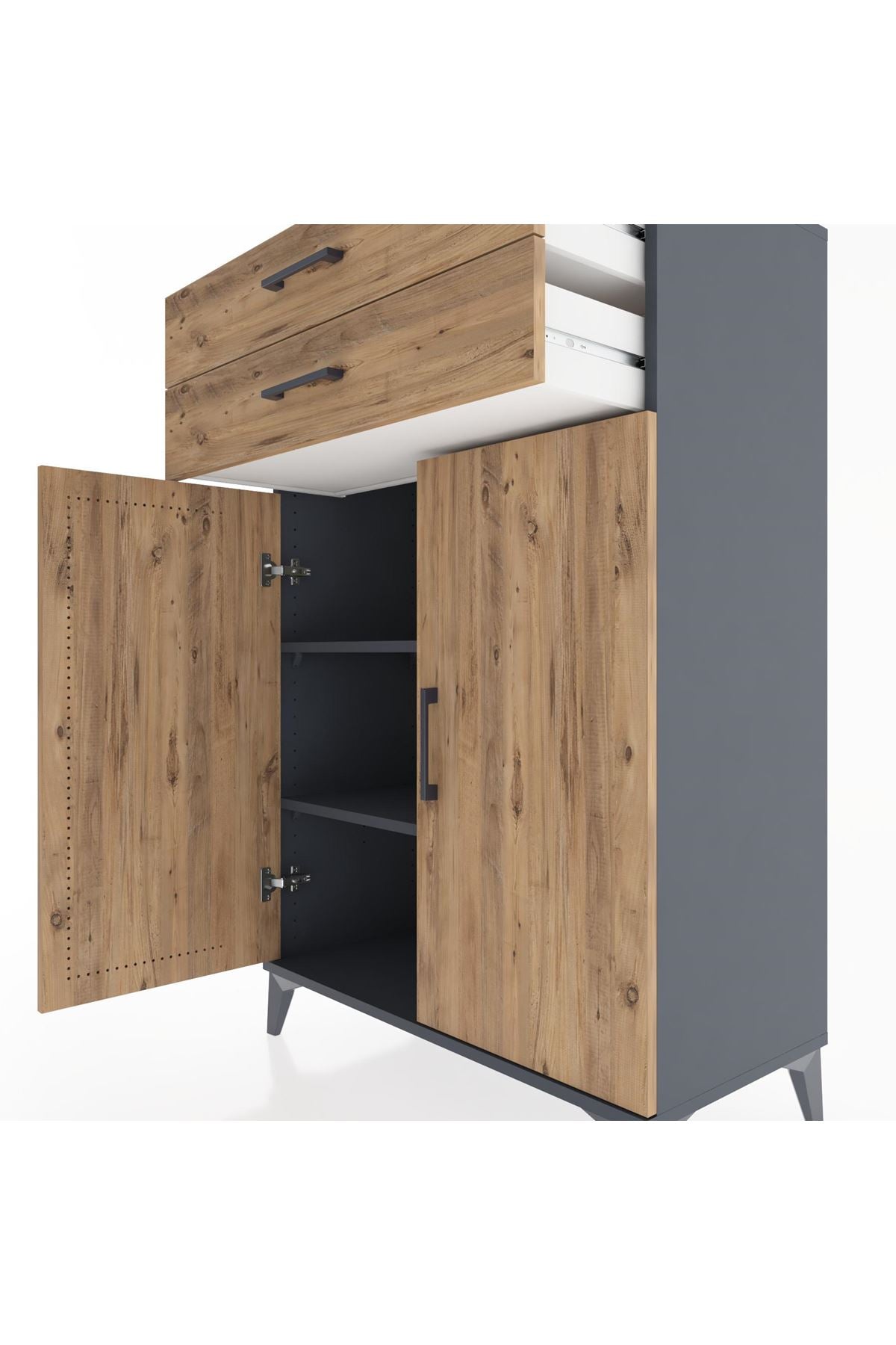 Hyperion Dolap 2 Raflı 2 Çekmeceli 2 Kapaklı 88x44x134 Antrasit-Çam