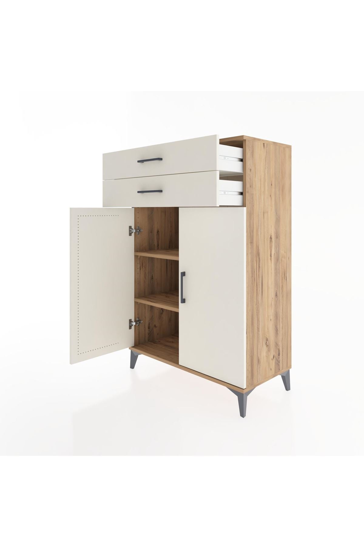 Hyperion Dolap 2 Raflı 2 Çekmeceli 2 Kapaklı 88x44x134 Çam-Aytaşı