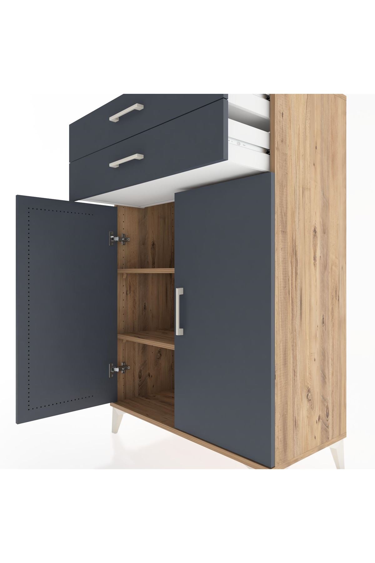 Hyperion Dolap 2 Raflı 2 Çekmeceli 2 Kapaklı 88x44x134 Çam-Antrasit