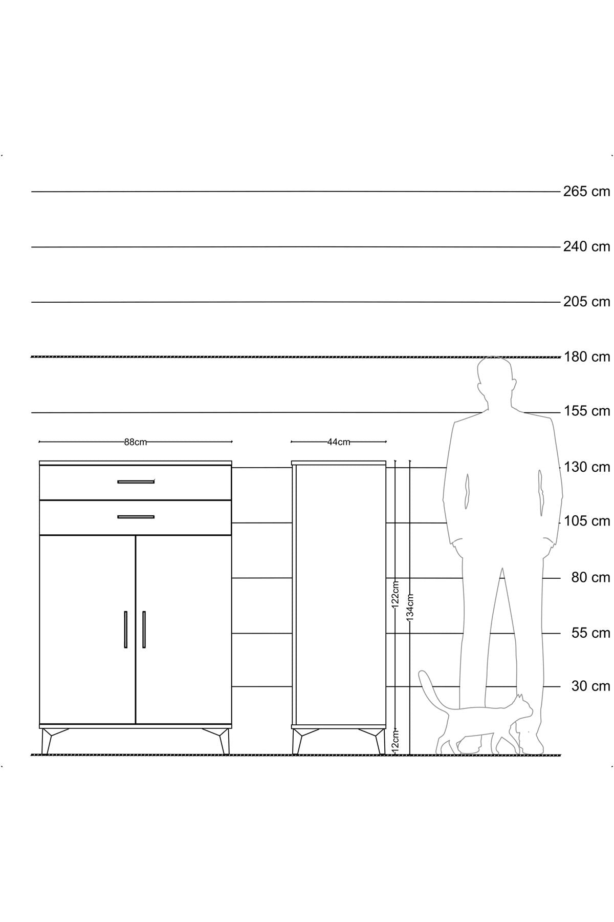 Hyperion Dolap 2 Raflı 2 Çekmeceli 2 Kapaklı 88x44x134 Çam-Antrasit