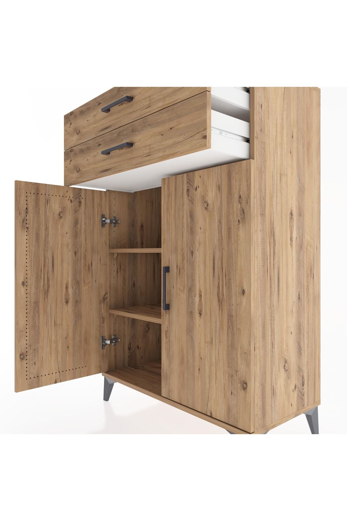 Hyperion Dolap 2 Raflı 2 Çekmeceli 2 Kapaklı 88x44x134 Çam-Çam
