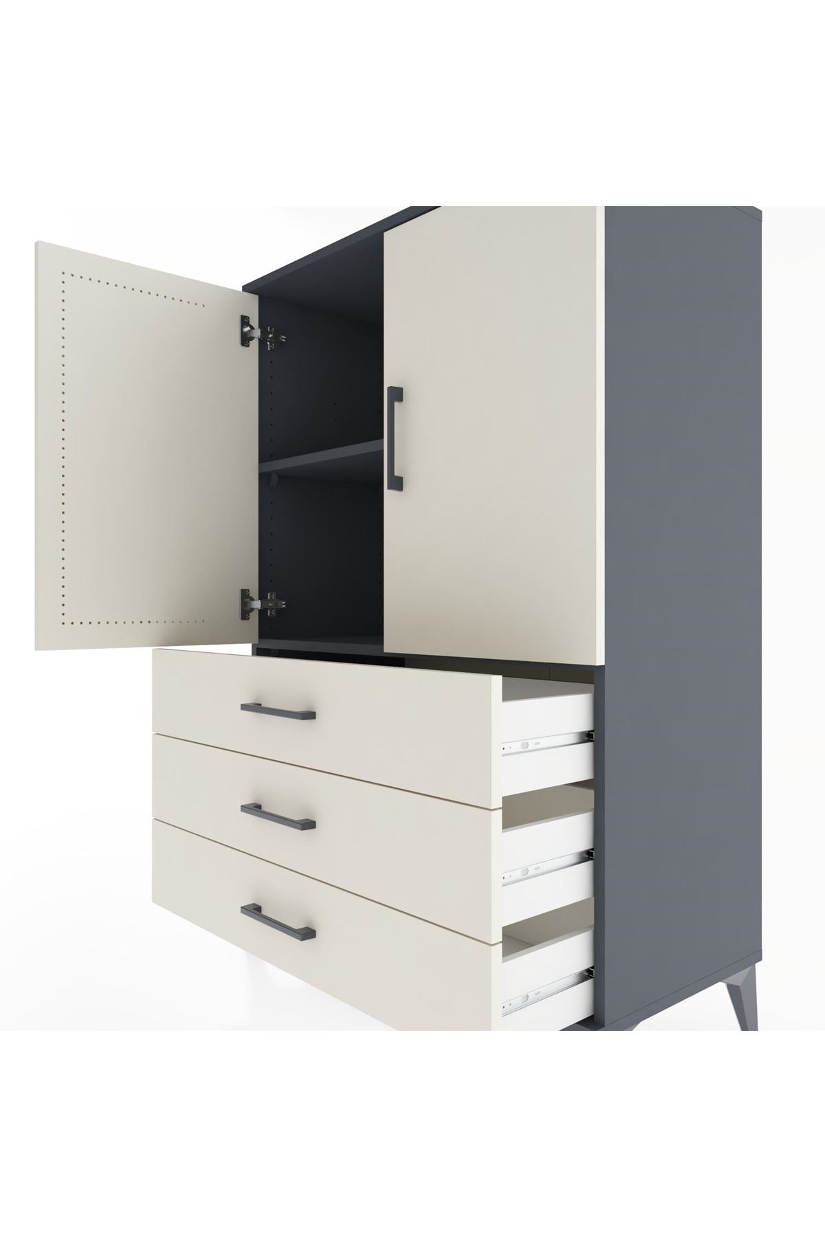 Hyperion Dolap 2 Raflı 3 Çekmeceli 2 Kapaklı 88x44x134 Antrasit-Aytaşı