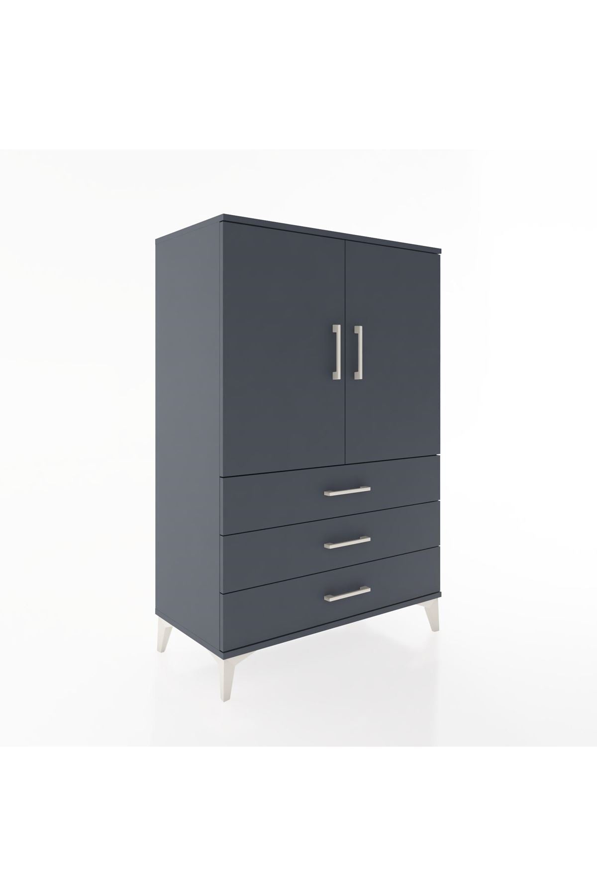 Hyperion Dolap 2 Raflı 3 Çekmeceli 2 Kapaklı 88x44x134 Antrasit-Antrasit