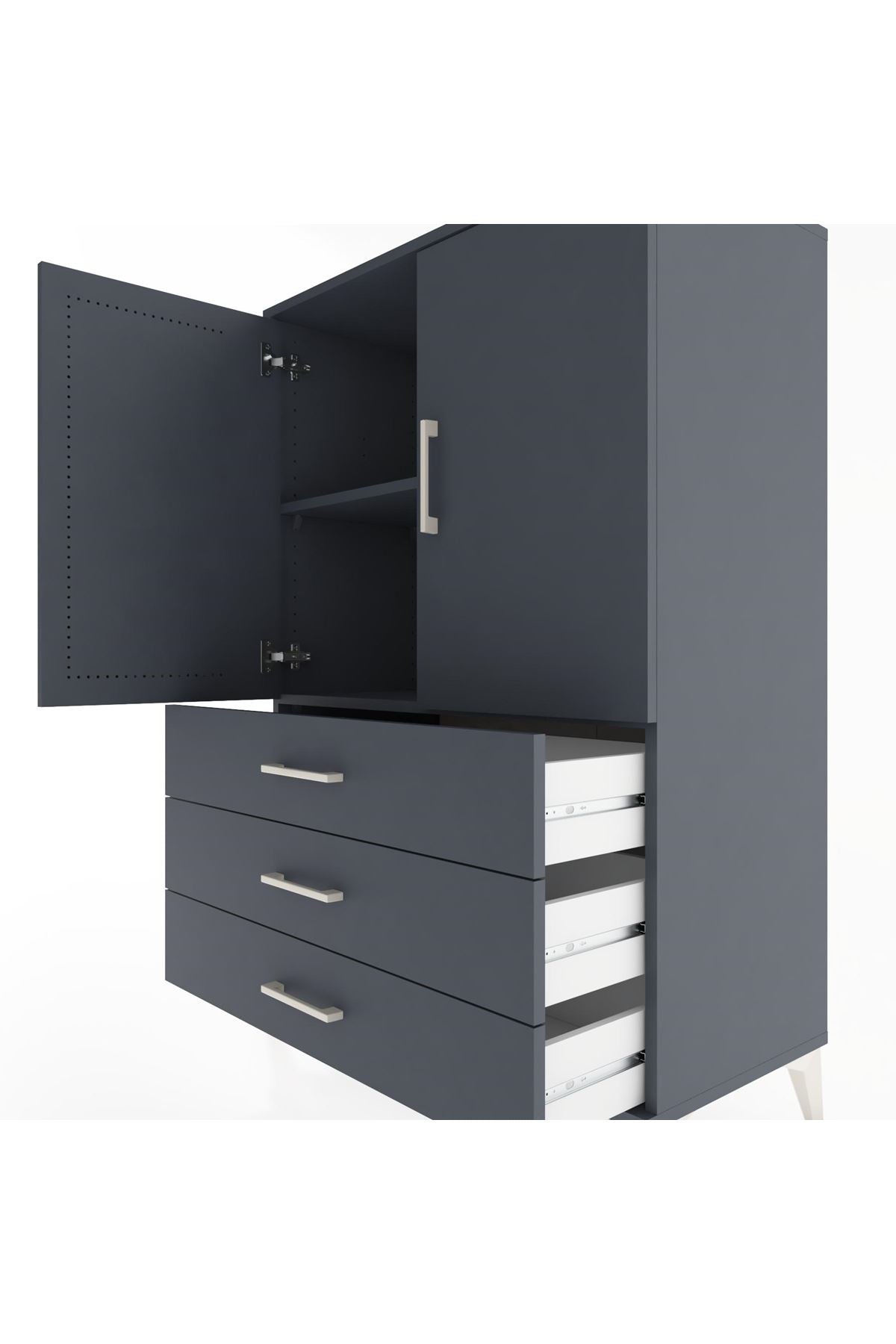 Hyperion Dolap 2 Raflı 3 Çekmeceli 2 Kapaklı 88x44x134 Antrasit-Antrasit