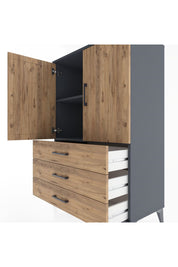 Hyperion Dolap 2 Raflı 3 Çekmeceli 2 Kapaklı 88x44x134 Antrasit-Çam