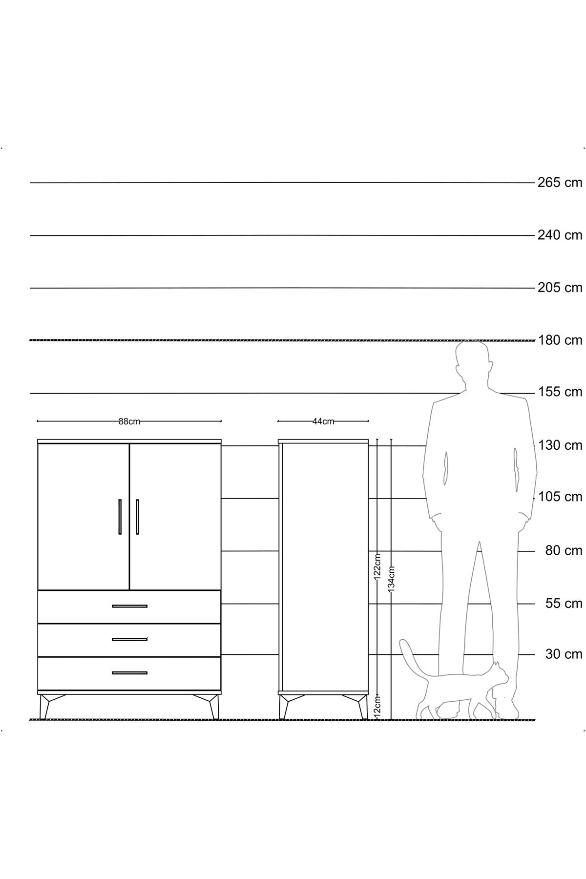 Hyperion Dolap 2 Raflı 3 Çekmeceli 2 Kapaklı 88x44x134 Çam-Aytaşı