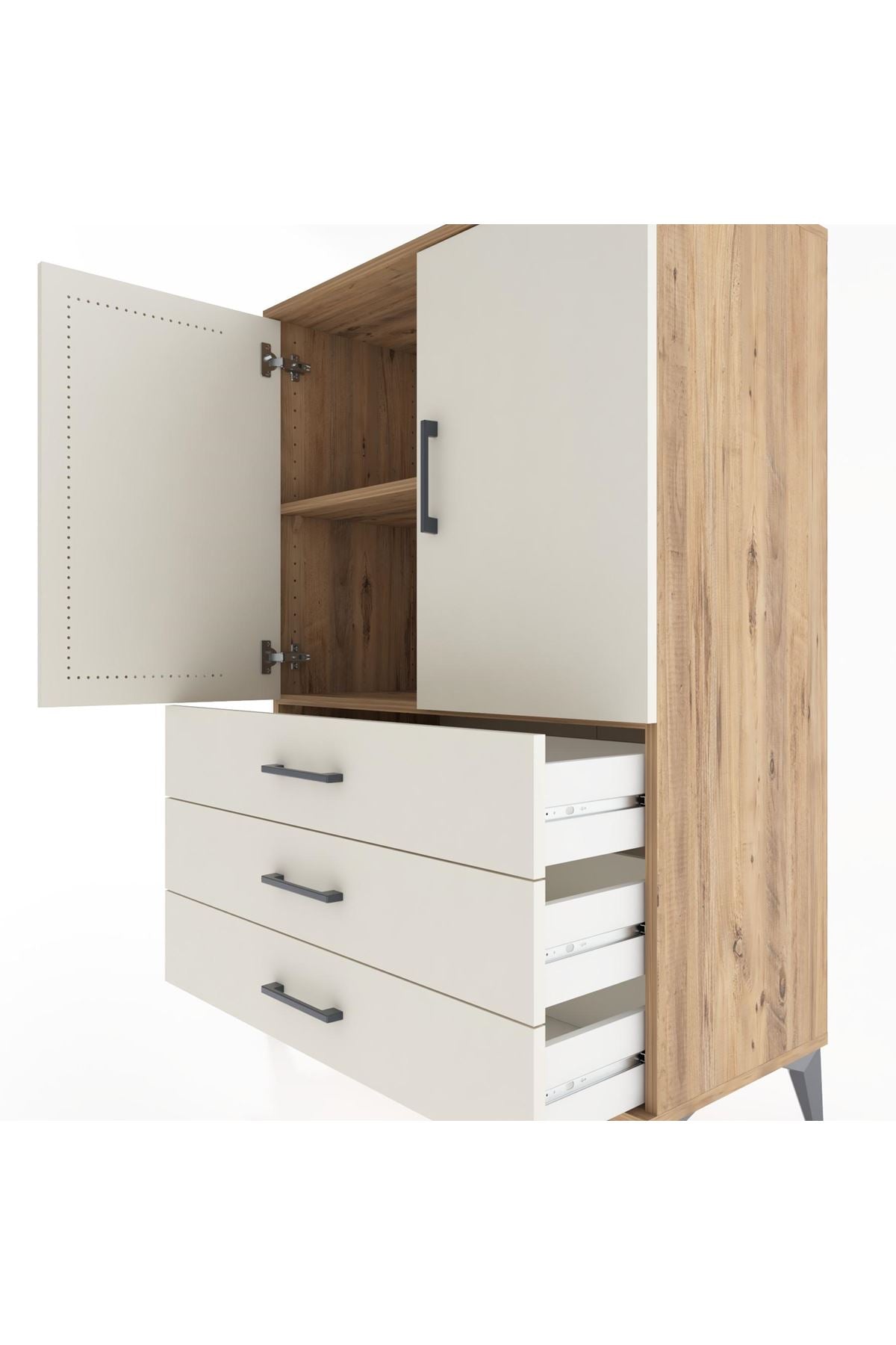 Hyperion Dolap 2 Raflı 3 Çekmeceli 2 Kapaklı 88x44x134 Çam-Aytaşı