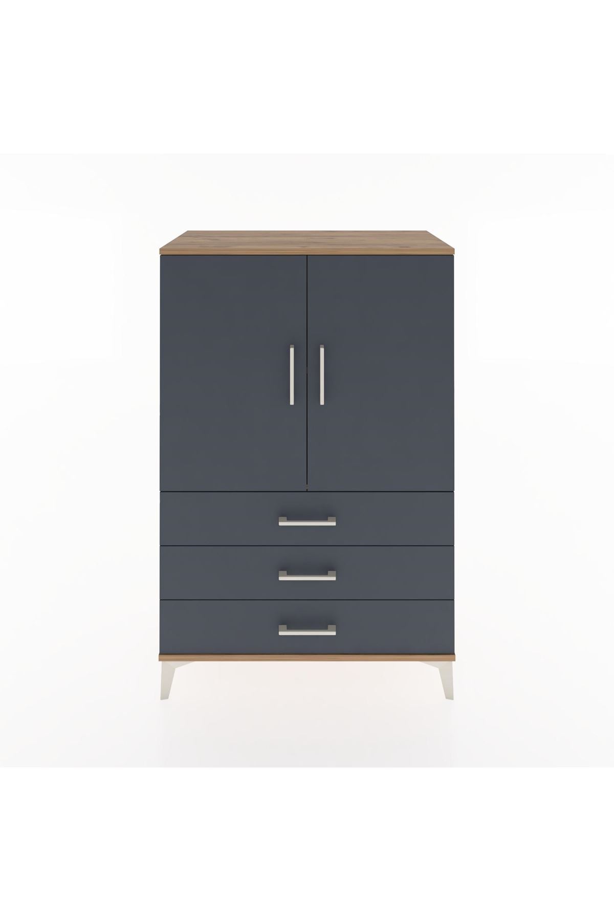 Hyperion Dolap 2 Raflı 3 Çekmeceli 2 Kapaklı 88x44x134 Çam-Antrasit