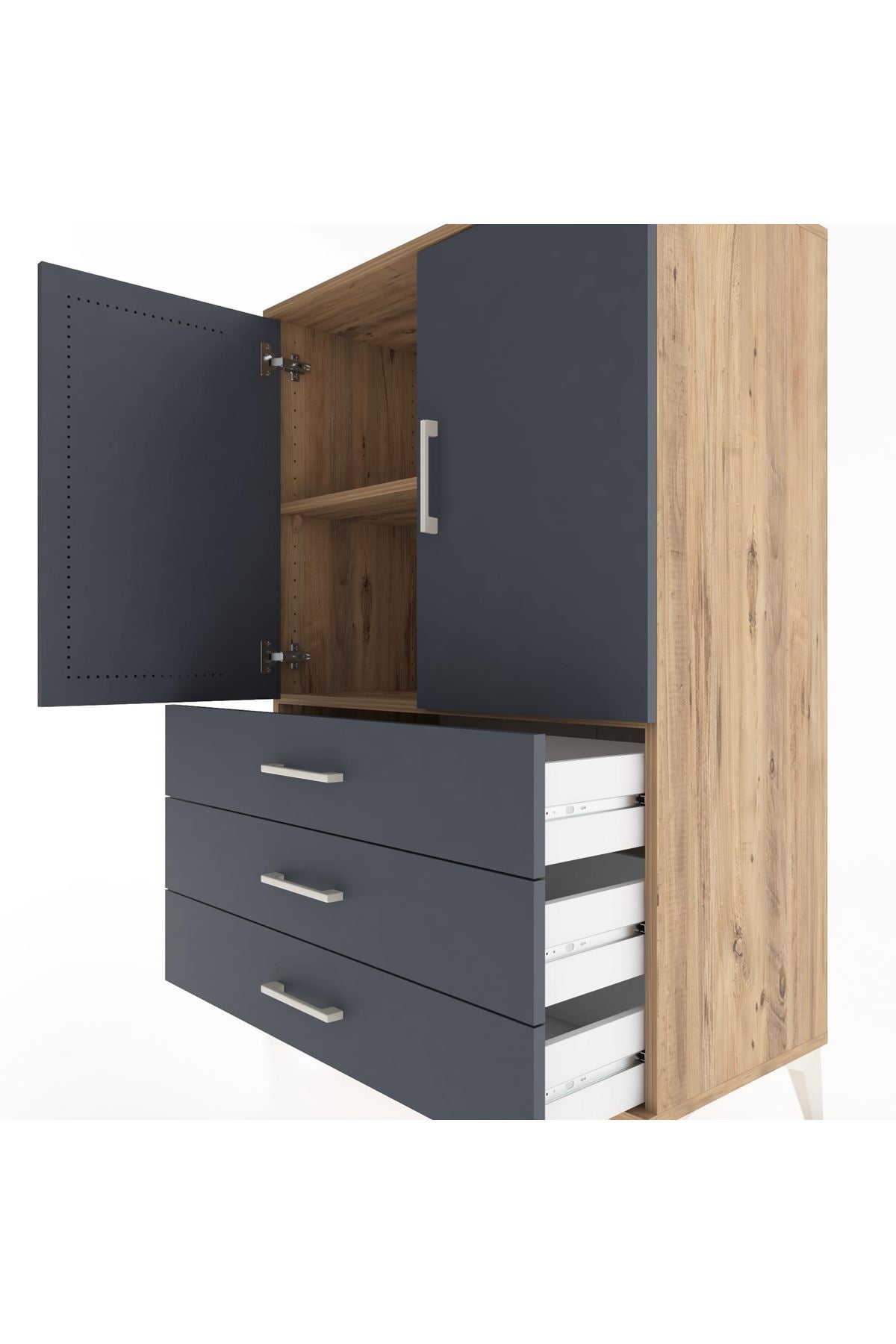 Hyperion Dolap 2 Raflı 3 Çekmeceli 2 Kapaklı 88x44x134 Çam-Antrasit