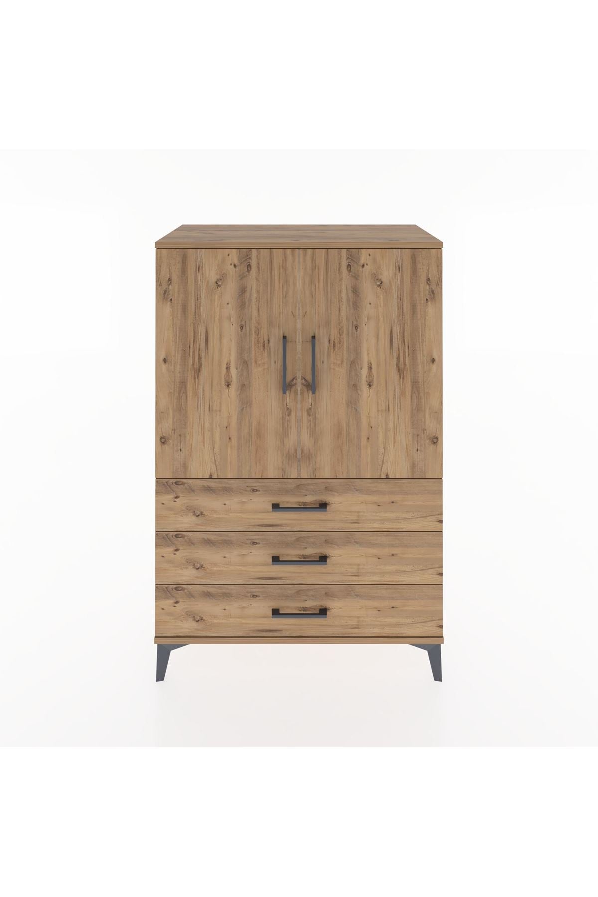 Hyperion Dolap 2 Raflı 3 Çekmeceli 2 Kapaklı 88x44x134 Çam-Çam