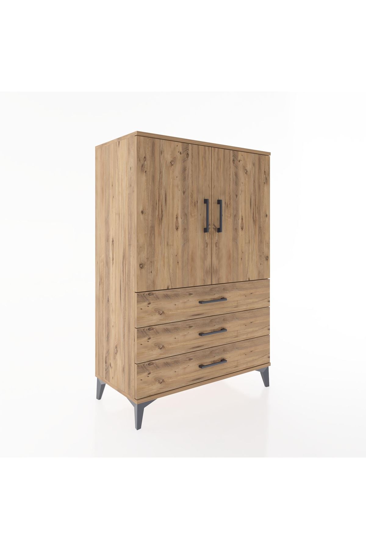Hyperion Dolap 2 Raflı 3 Çekmeceli 2 Kapaklı 88x44x134 Çam-Çam