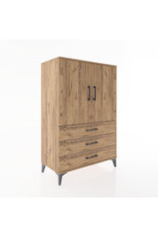 Hyperion Dolap 2 Raflı 3 Çekmeceli 2 Kapaklı 88x44x134 Çam-Çam