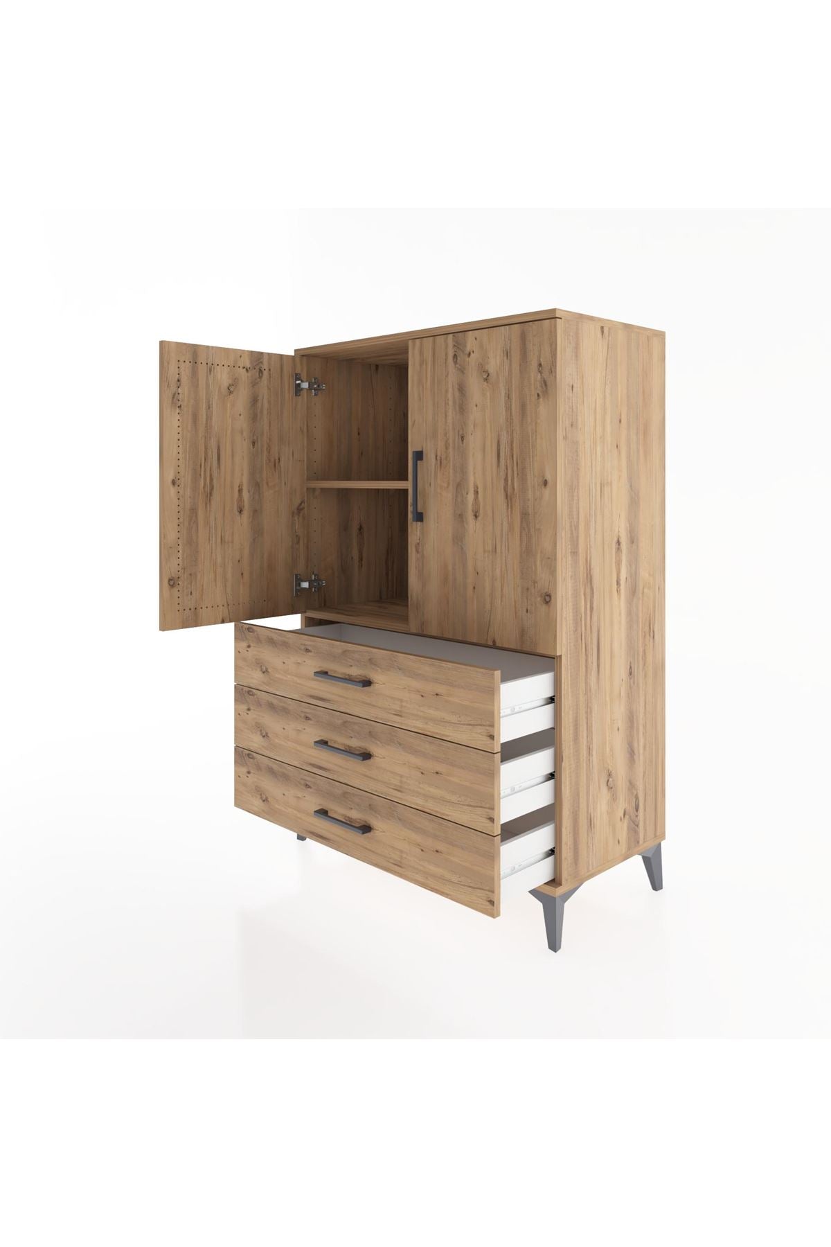 Hyperion Dolap 2 Raflı 3 Çekmeceli 2 Kapaklı 88x44x134 Çam-Çam