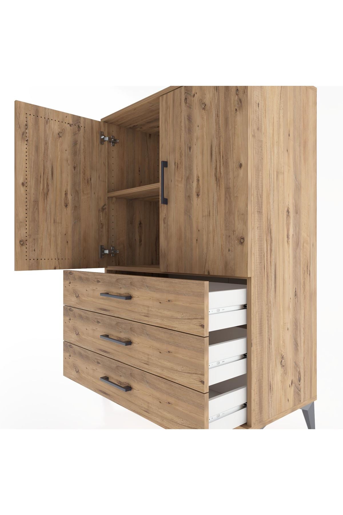 Hyperion Dolap 2 Raflı 3 Çekmeceli 2 Kapaklı 88x44x134 Çam-Çam