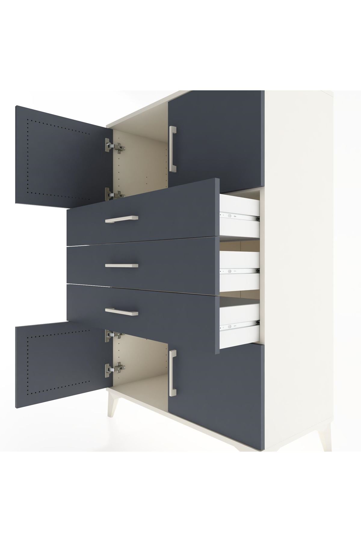Hyperion Dolap Tek Raflı 3 Çekmeceli 4 Kapaklı 88x44x134 - S51M098V2B