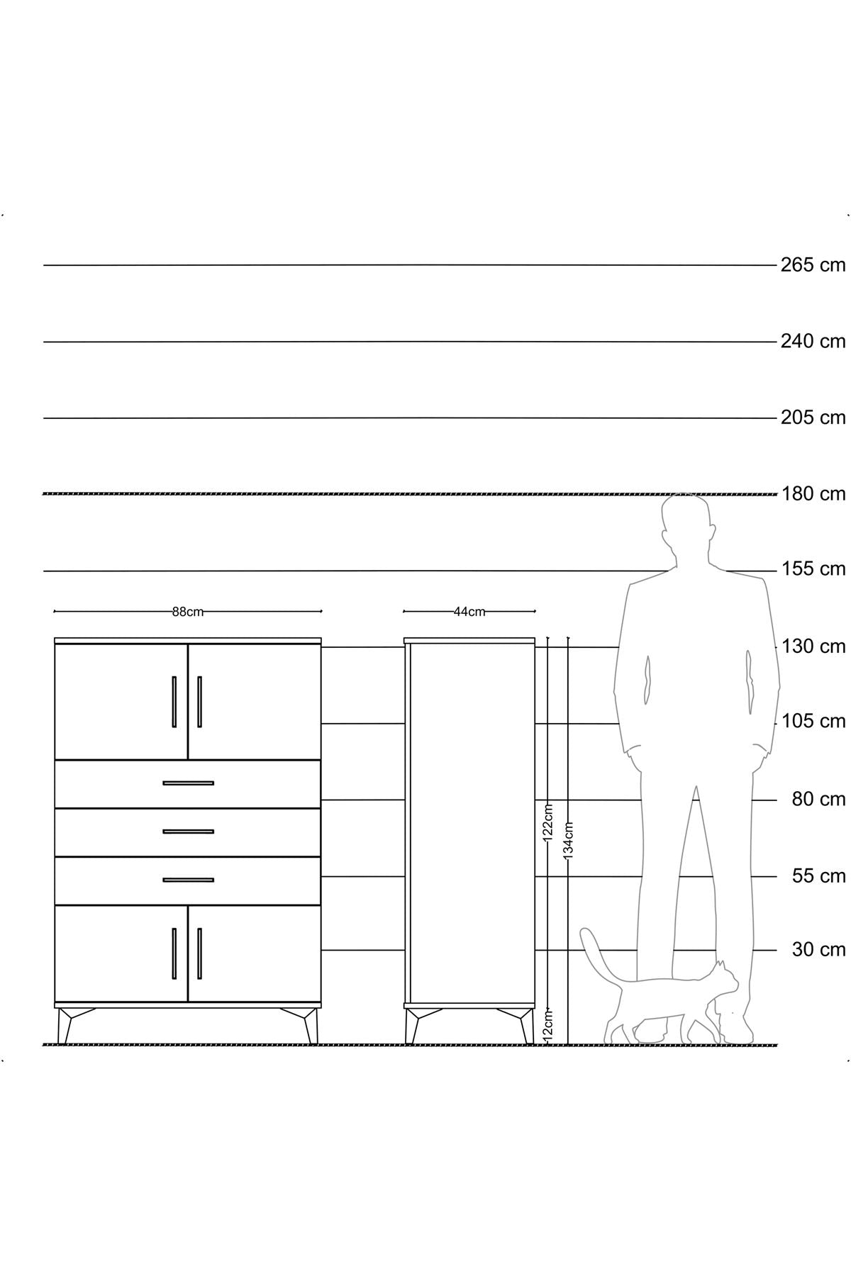 Hyperion Dolap Tek Raflı 3 Çekmeceli 4 Kapaklı 88x44x134 - S51M098V5B