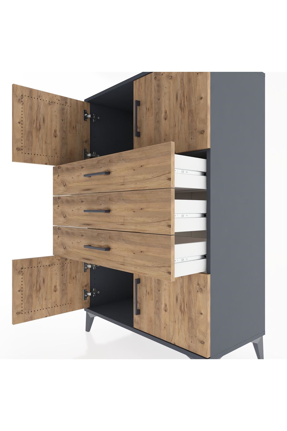 Hyperion Dolap Tek Raflı 3 Çekmeceli 4 Kapaklı 88x44x134 - S51M098V6B