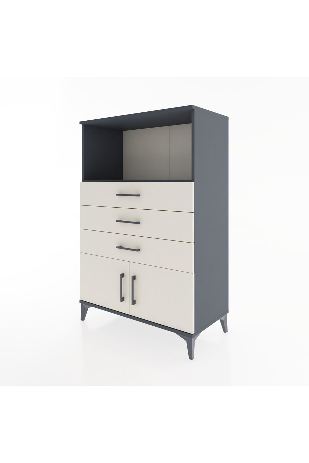 Hyperion Dolap Tek Raflı 3 Çekmeceli 2 Kapaklı 88x44x134 Antrasit-Aytaşı