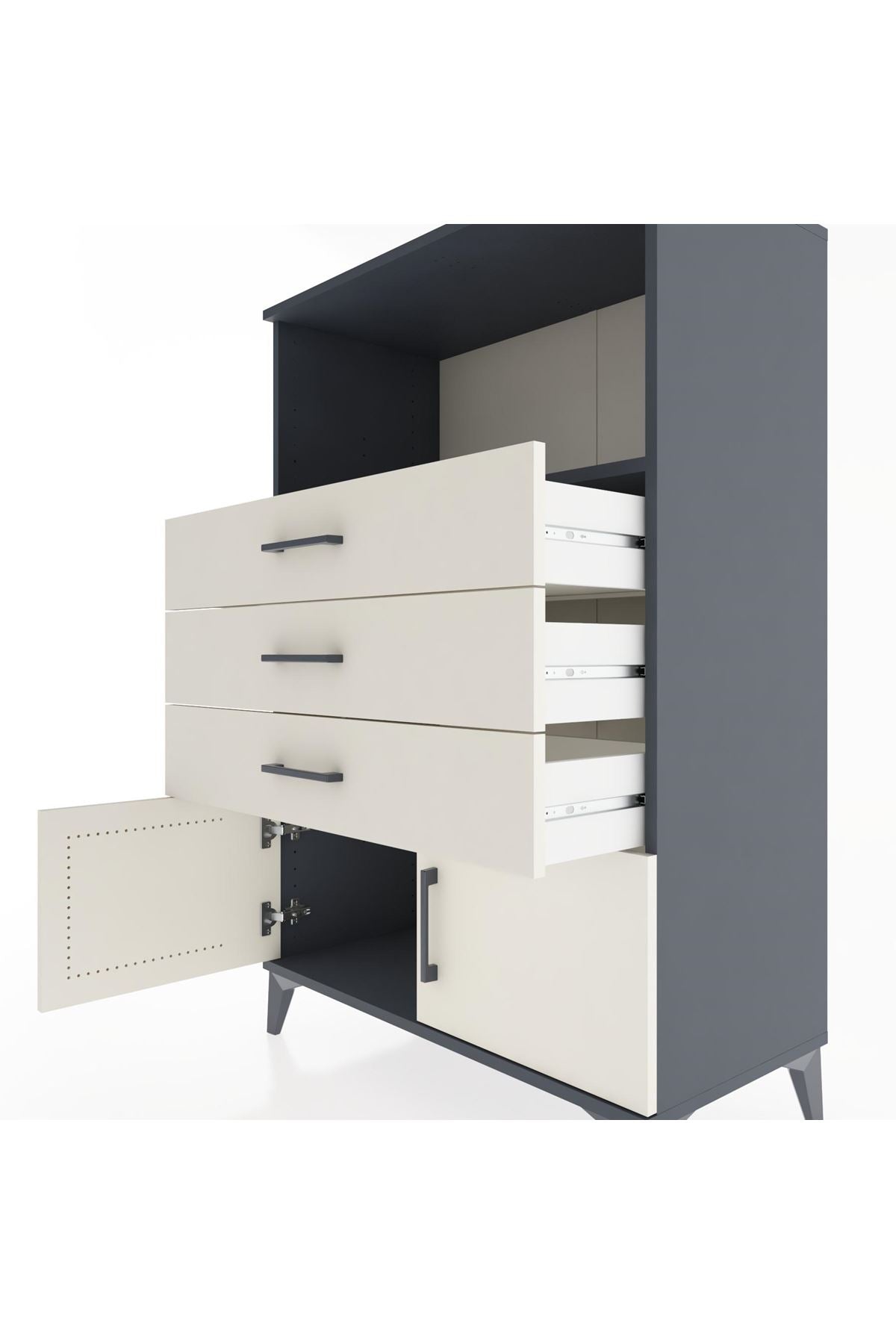 Hyperion Dolap Tek Raflı 3 Çekmeceli 2 Kapaklı 88x44x134 Antrasit-Aytaşı