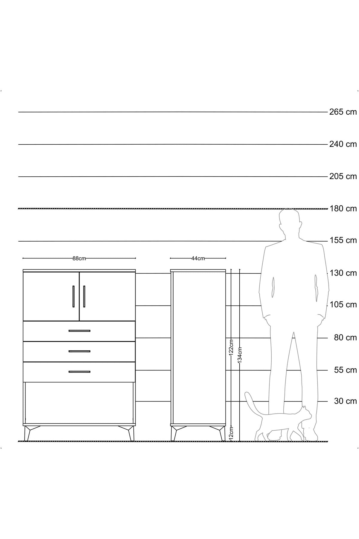 Hyperion Dolap Tek Raflı 3 Çekmeceli 2 Kapaklı 88x44x134 - S51M100V4B