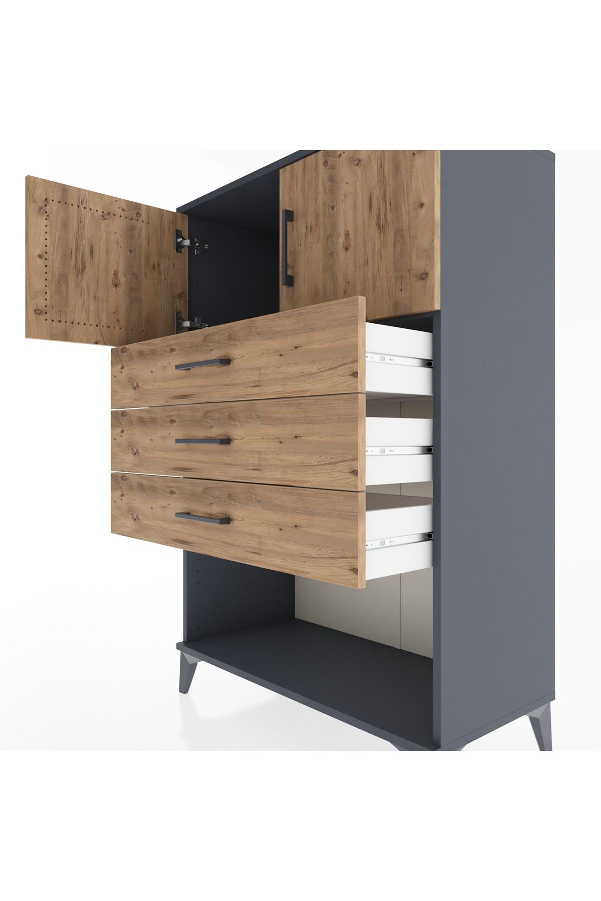 Hyperion Dolap Tek Raflı 3 Çekmeceli 2 Kapaklı 88x44x134 - S51M100V6B