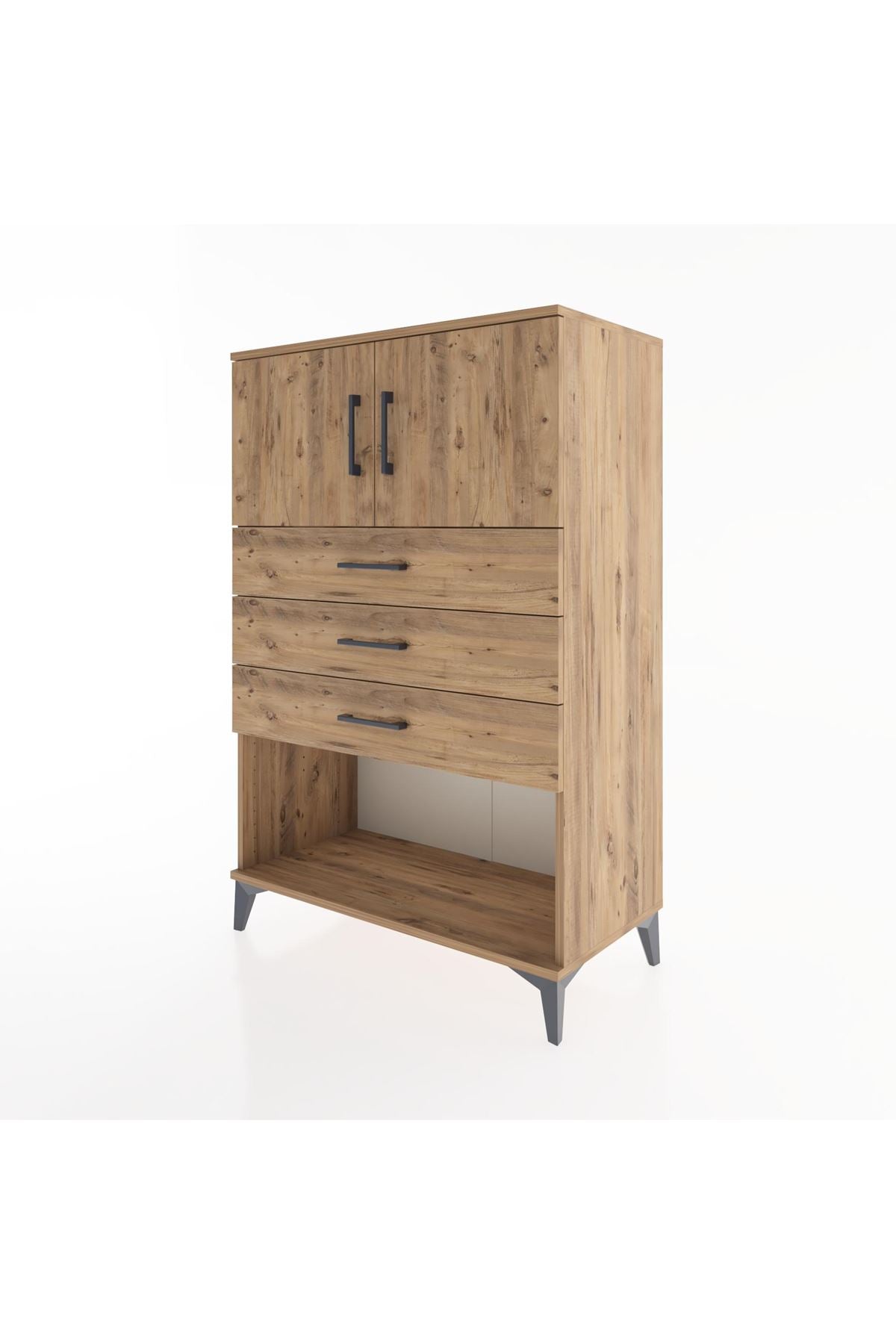 Hyperion Dolap Tek Raflı 3 Çekmeceli 2 Kapaklı 88x44x134 - S51M100V9B