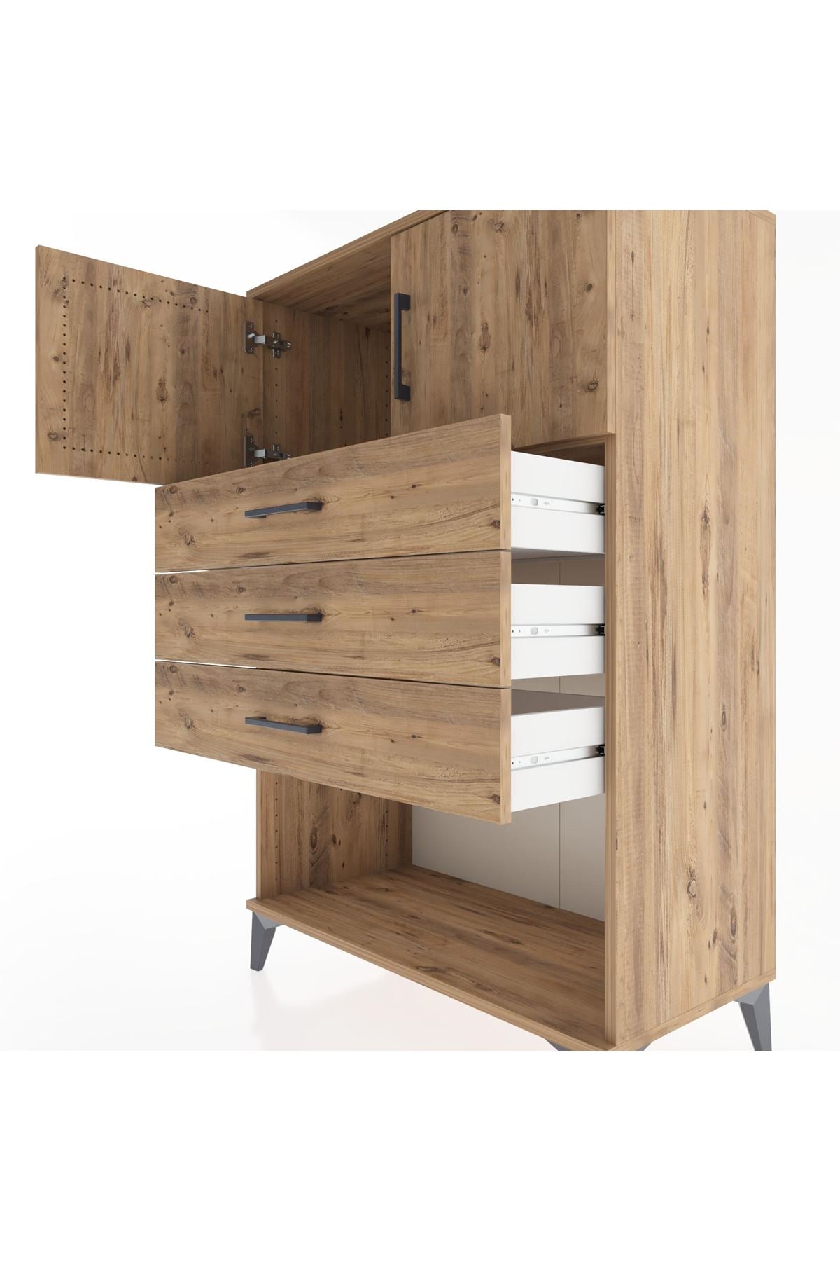 Hyperion Dolap Tek Raflı 3 Çekmeceli 2 Kapaklı 88x44x134 - S51M100V9B