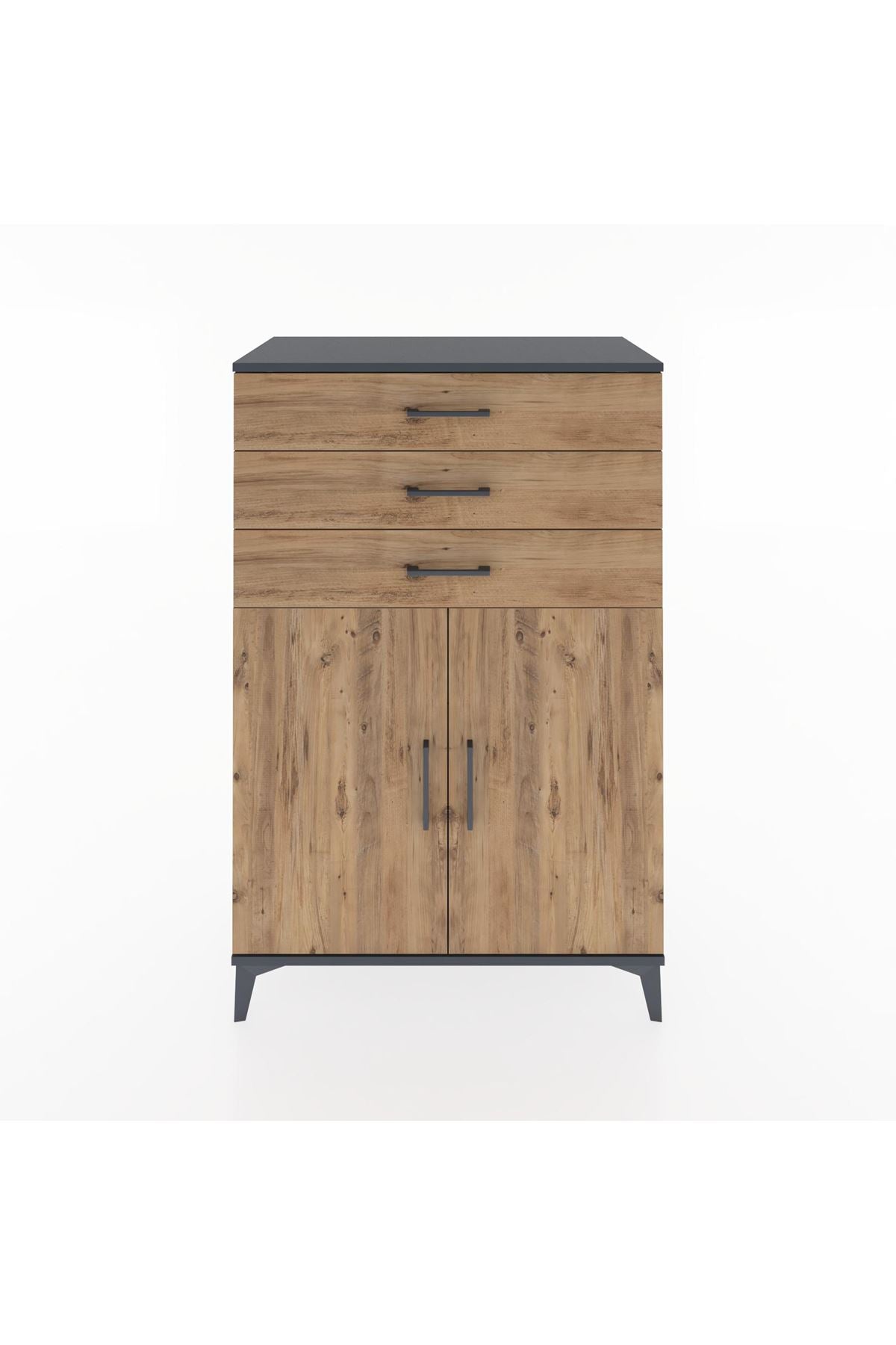 Hyperion Dolap 3 Çekmeceli 2 Kapaklı 88x44x134 Antrasit-Çam