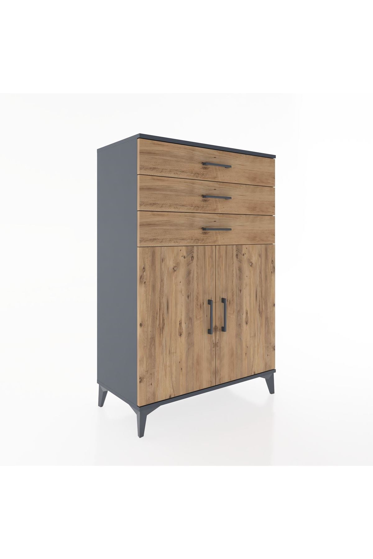 Hyperion Dolap 3 Çekmeceli 2 Kapaklı 88x44x134 Antrasit-Çam