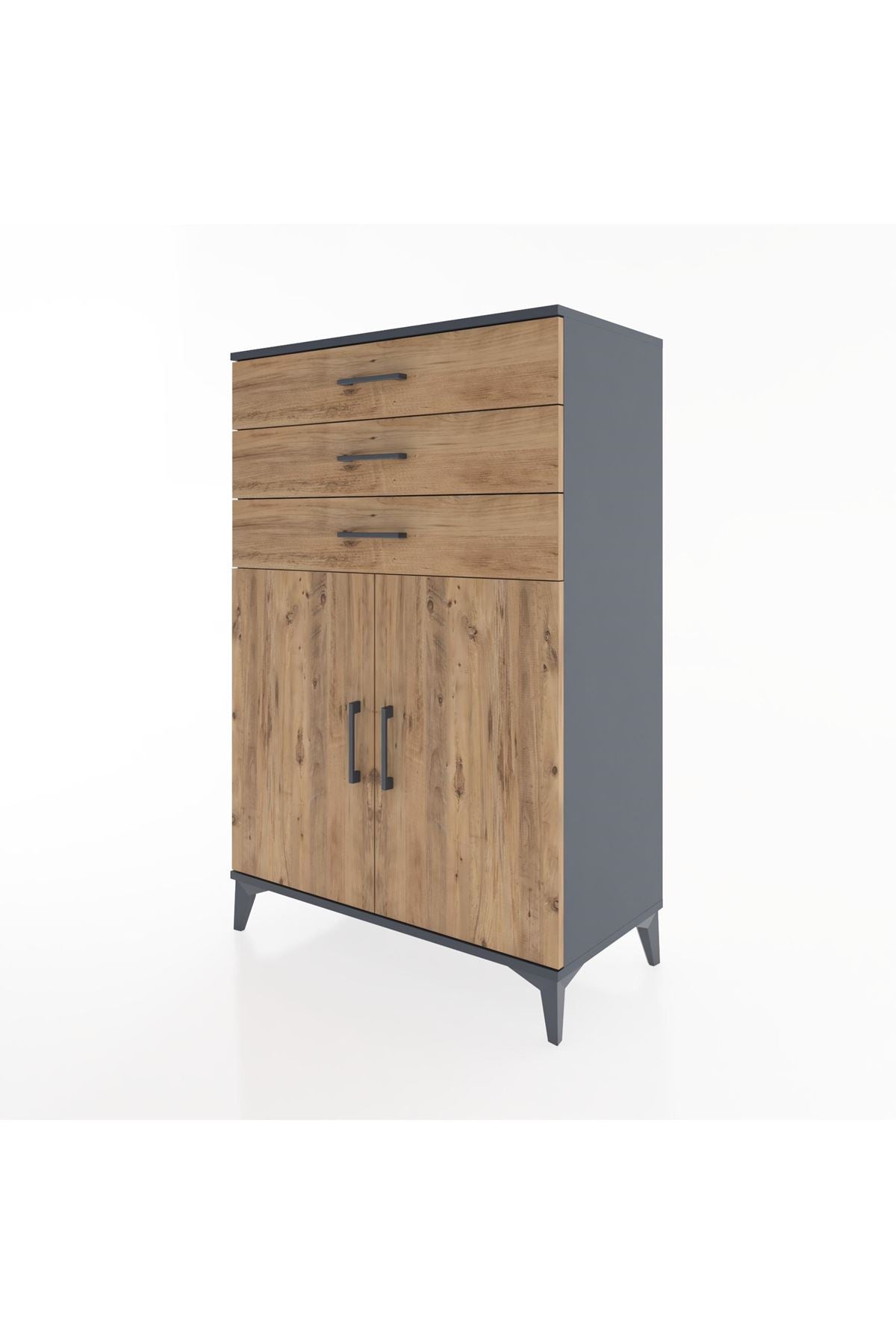 Hyperion Dolap 3 Çekmeceli 2 Kapaklı 88x44x134 Antrasit-Çam