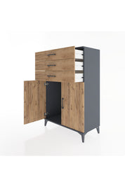 Hyperion Dolap 3 Çekmeceli 2 Kapaklı 88x44x134 Antrasit-Çam