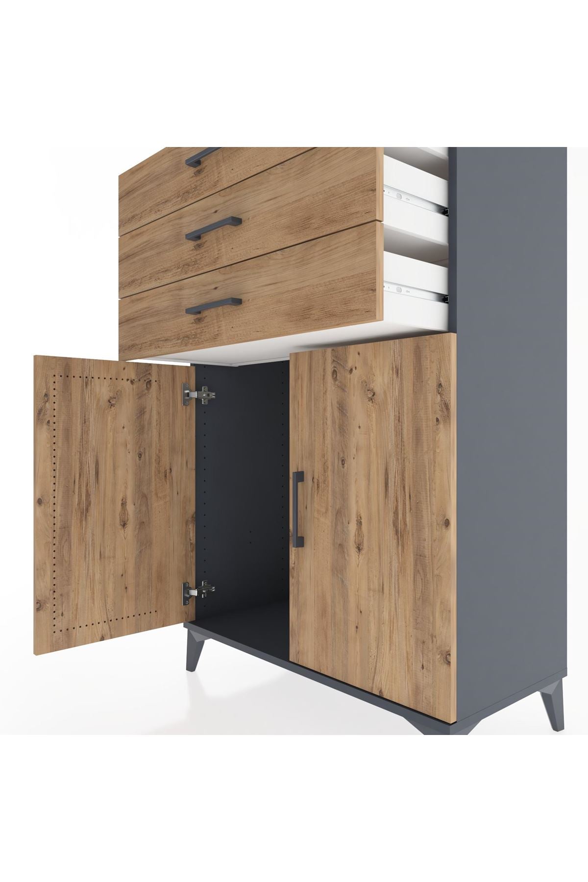 Hyperion Dolap 3 Çekmeceli 2 Kapaklı 88x44x134 Antrasit-Çam