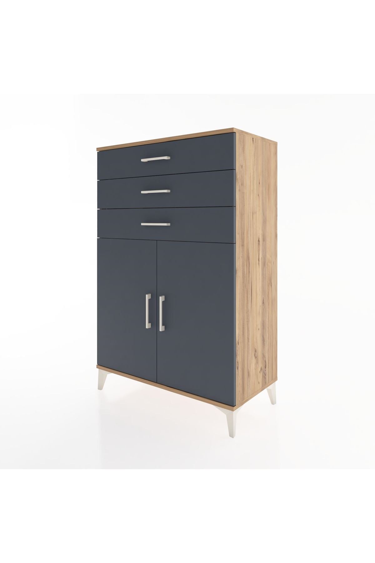 Hyperion Dolap 3 Çekmeceli 2 Kapaklı 88x44x134 Çam-Antrasit