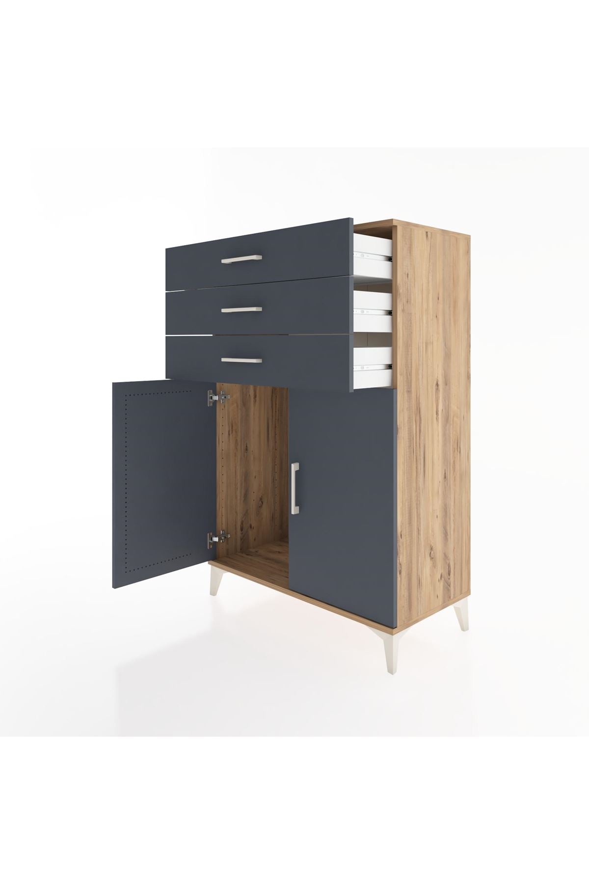 Hyperion Dolap 3 Çekmeceli 2 Kapaklı 88x44x134 Çam-Antrasit