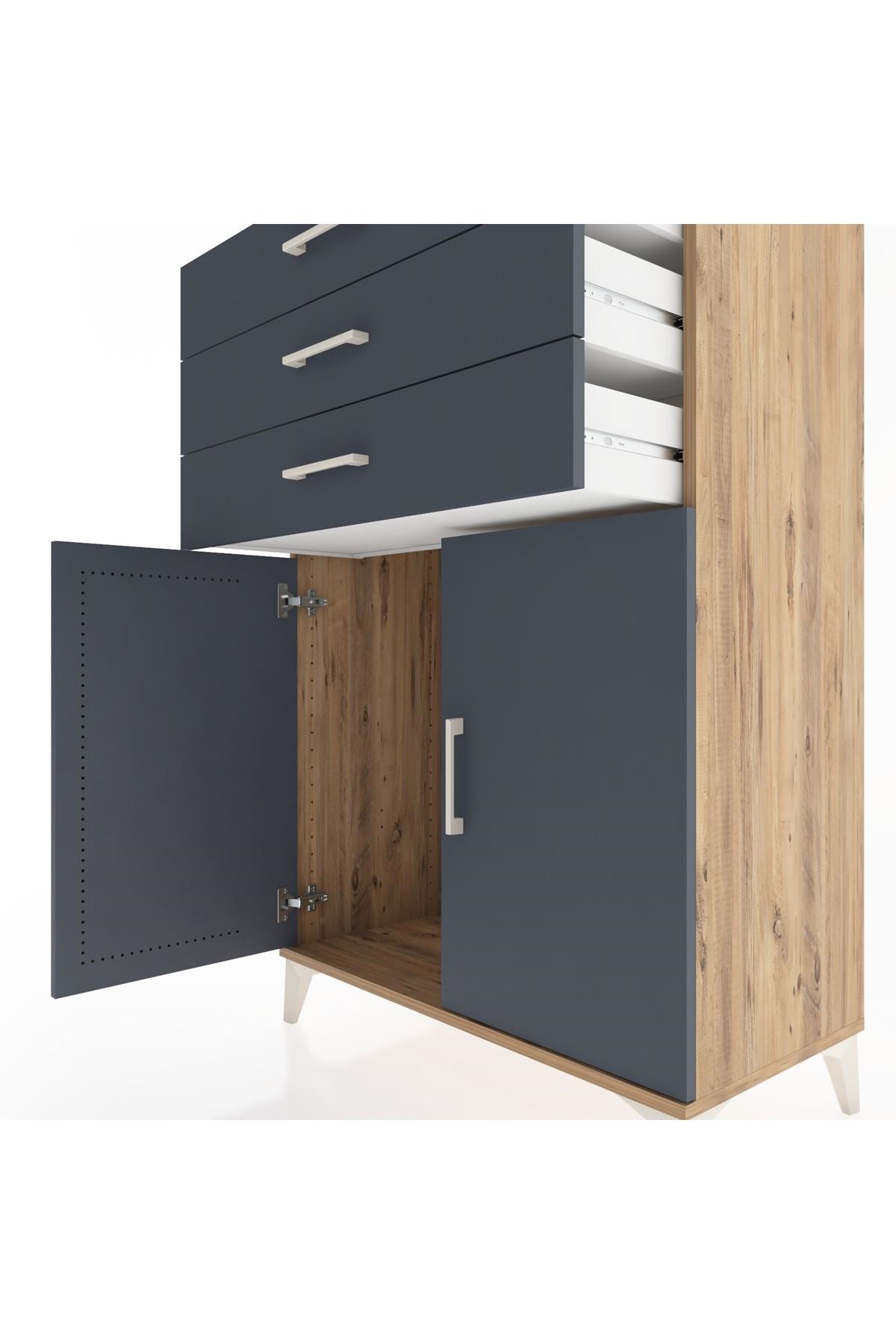Hyperion Dolap 3 Çekmeceli 2 Kapaklı 88x44x134 Çam-Antrasit