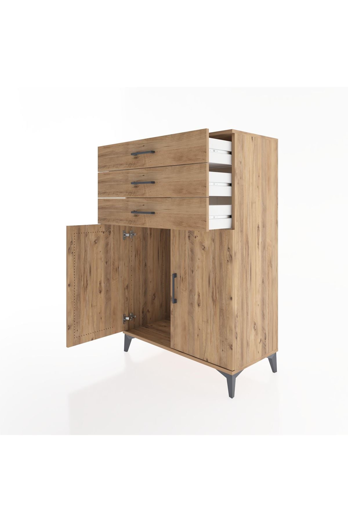 Hyperion Dolap 3 Çekmeceli 2 Kapaklı 88x44x134 Çam-Çam