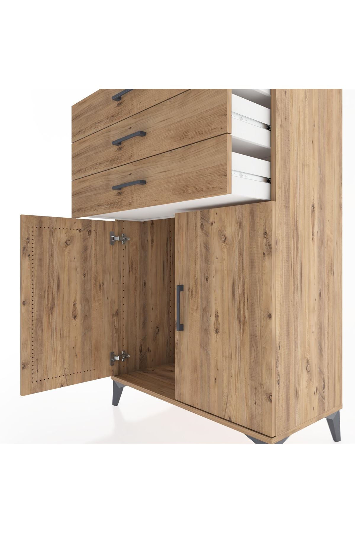 Hyperion Dolap 3 Çekmeceli 2 Kapaklı 88x44x134 Çam-Çam