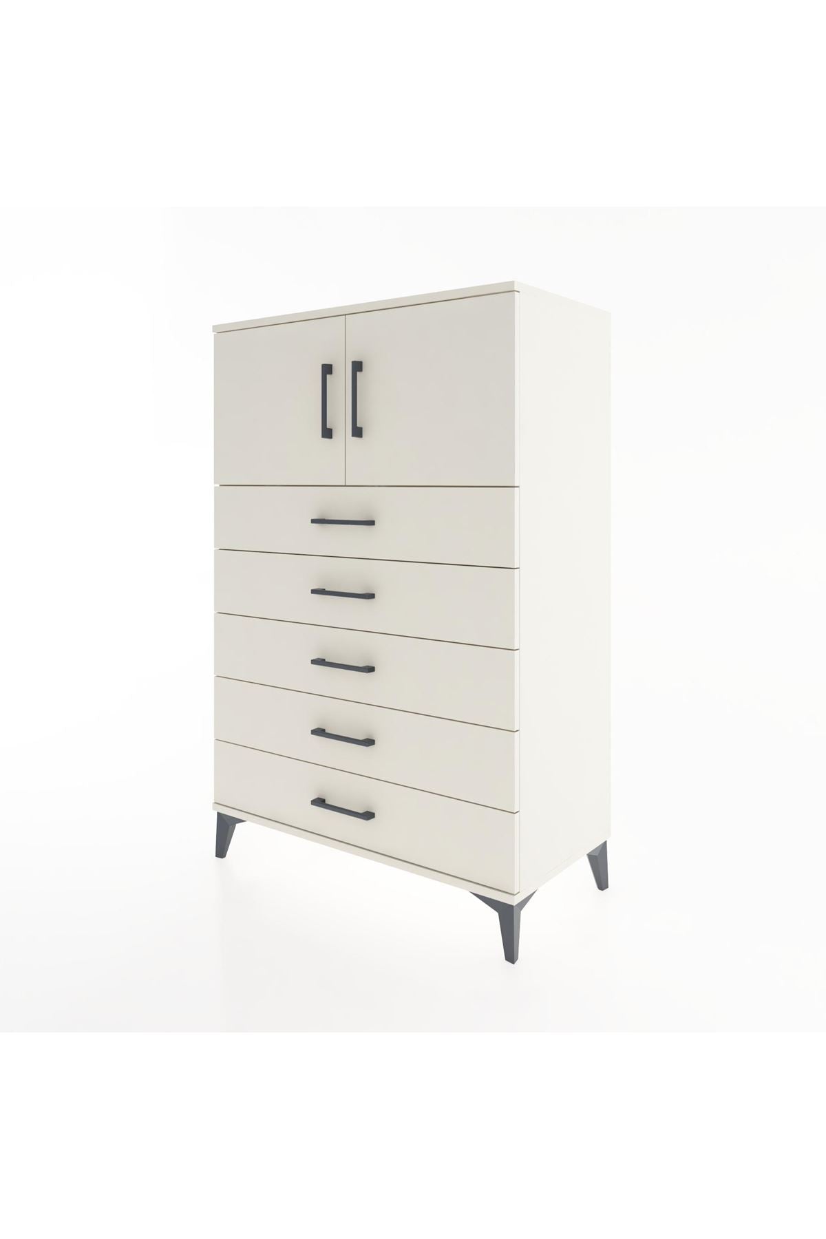 Hyperion Dolap Tek Raflı 5 Çekmeceli 2 Kapaklı 88x44x134 Aytaşı-Aytaşı