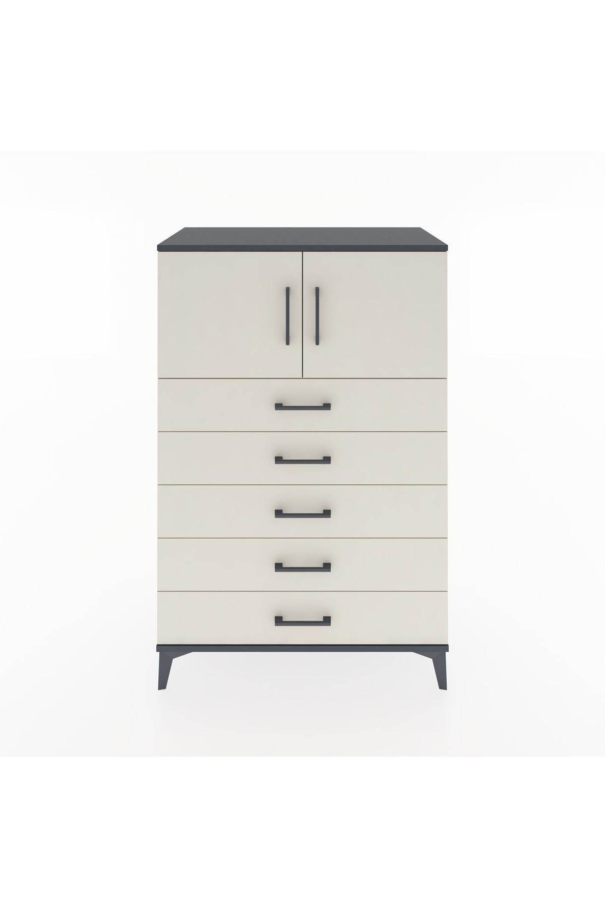 Hyperion Dolap Tek Raflı 5 Çekmeceli 2 Kapaklı 88x44x134 Antrasit-Aytaşı