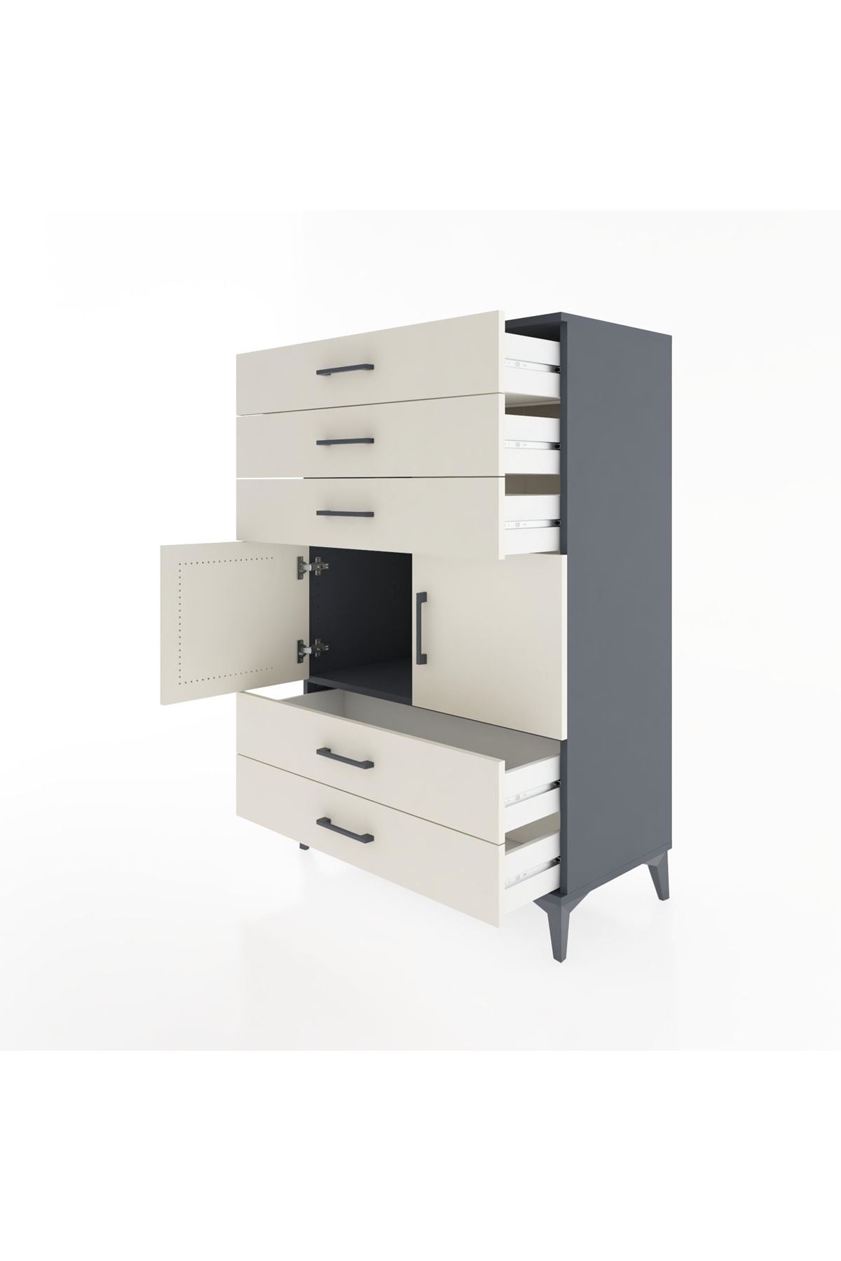 Hyperion Dolap Tek Raflı 5 Çekmeceli 2 Kapaklı 88x44x134 - S51M104V4B