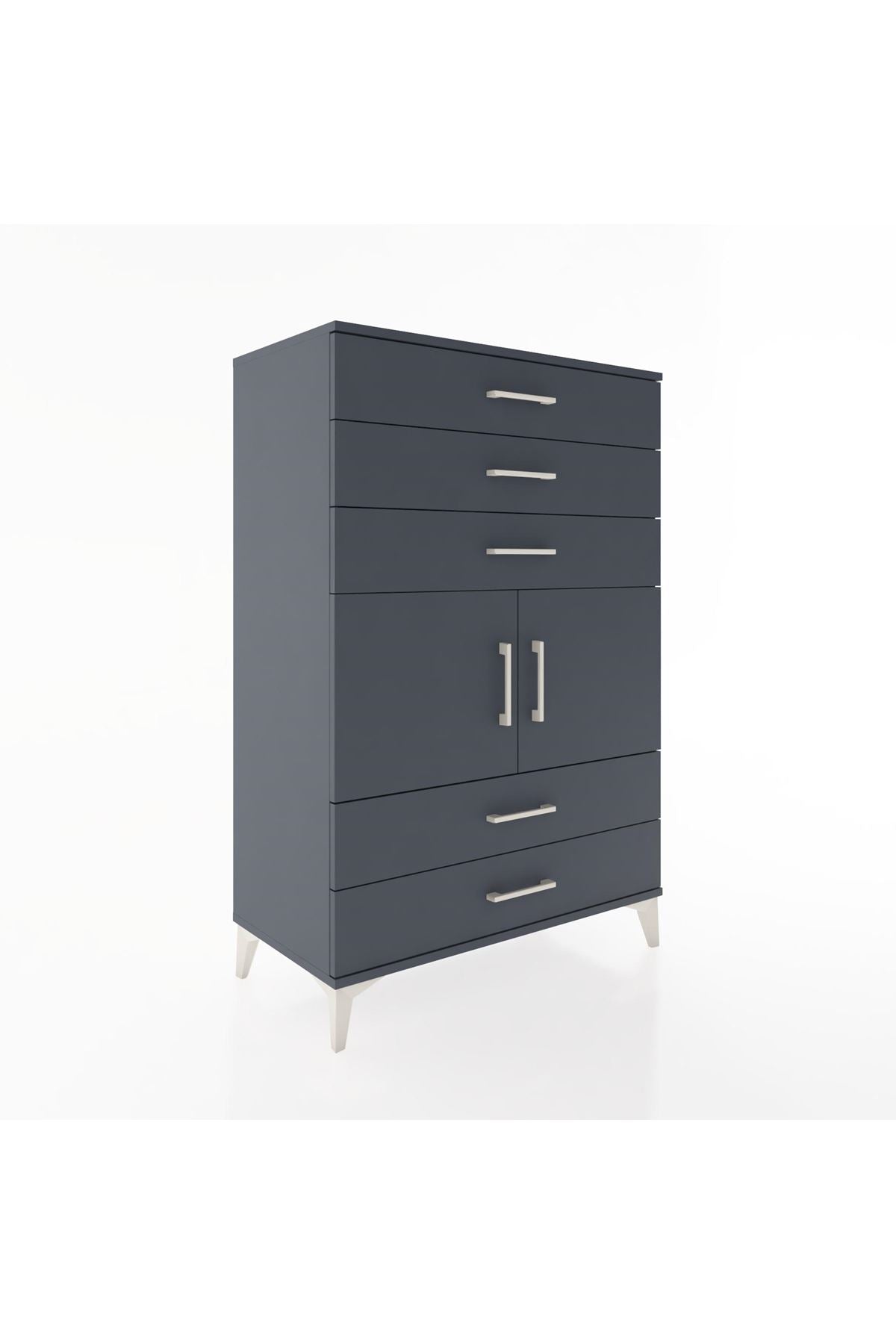 Hyperion Dolap Tek Raflı 5 Çekmeceli 2 Kapaklı 88x44x134 Antrasit-Antrasit