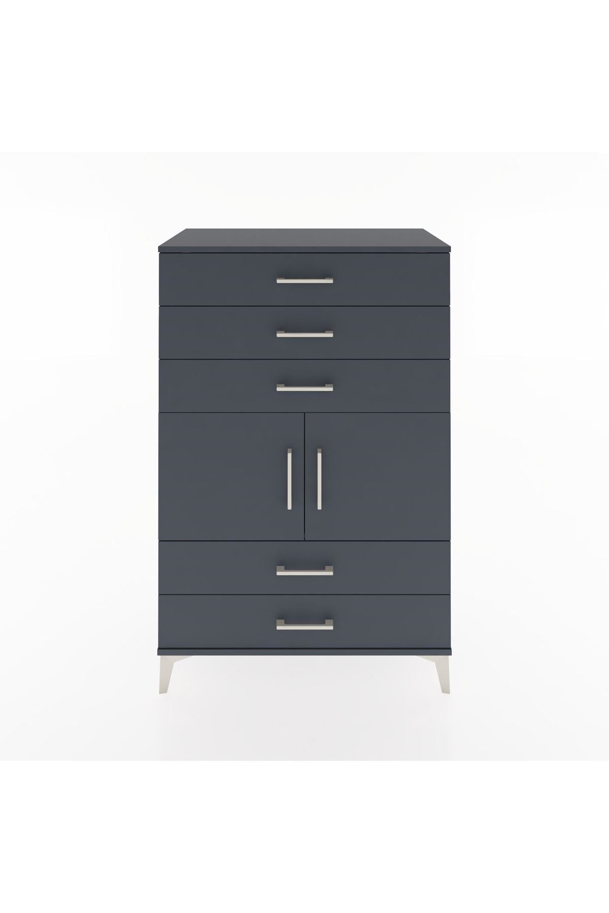 Hyperion Dolap Tek Raflı 5 Çekmeceli 2 Kapaklı 88x44x134 Antrasit-Antrasit
