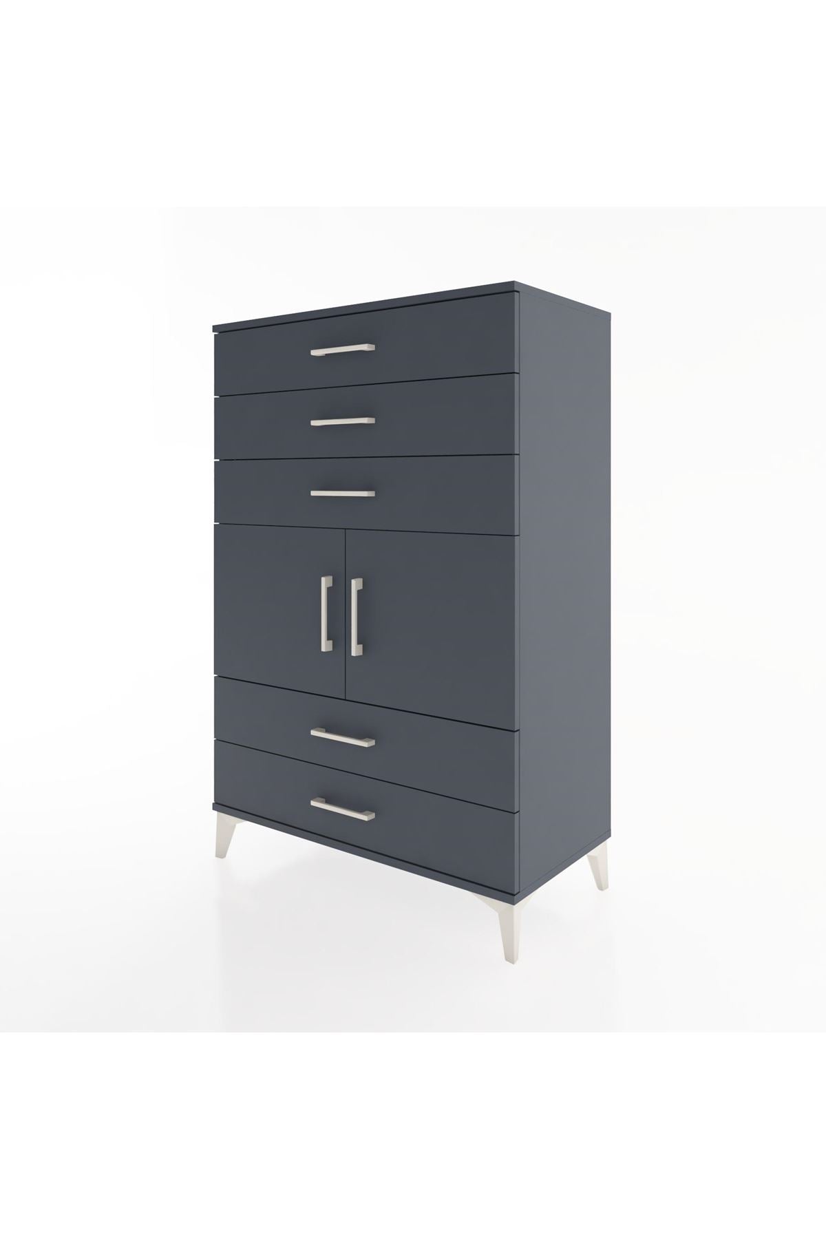 Hyperion Dolap Tek Raflı 5 Çekmeceli 2 Kapaklı 88x44x134 Antrasit-Antrasit
